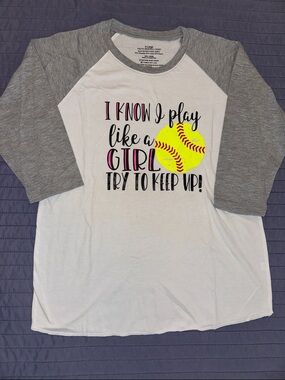 Girls' White & Gray Raglan Softball Tee - 'I Know I Play Like a Girl'